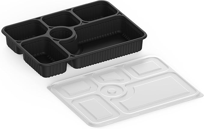 Rectangular Black Container - 6 portions (Pack of 10)