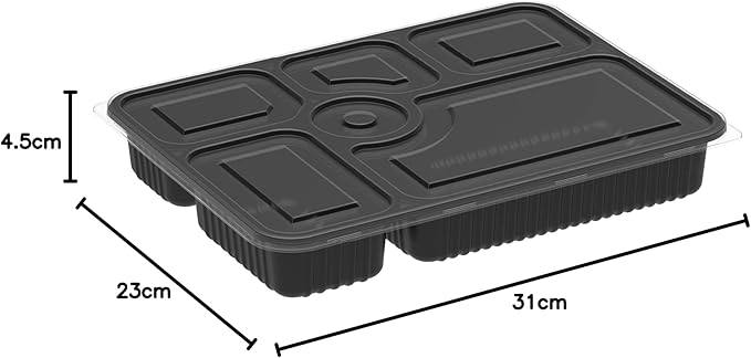 Rectangular Black Container - 6 portions (Pack of 10)