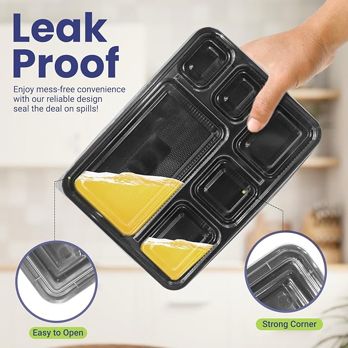 Rectangular Black Container - 6 portions (Pack of 10)