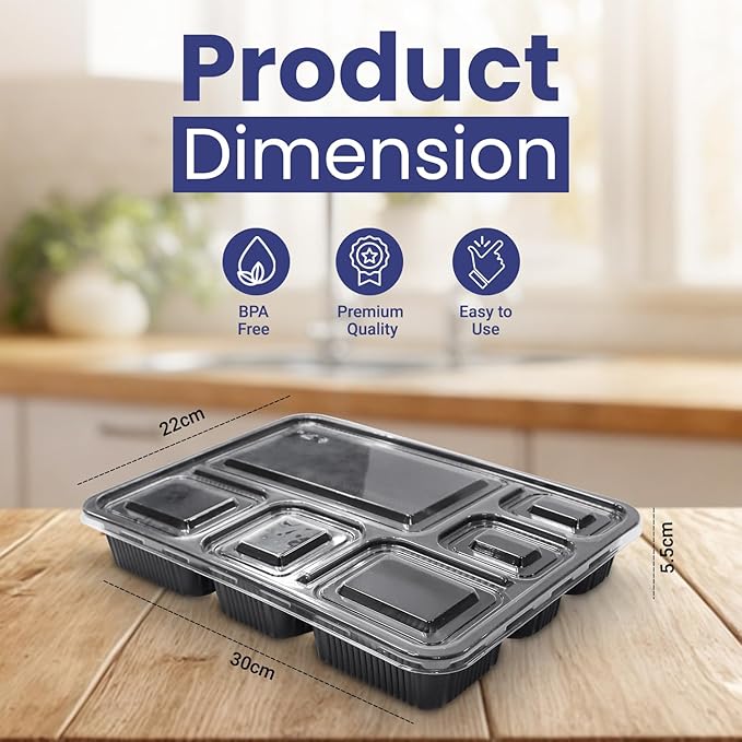 Rectangular Black Container - 6 portions (Pack of 10)