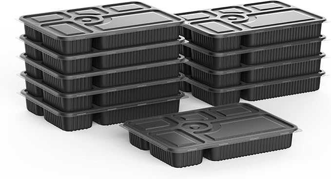 Rectangular Black Container - 6 portions (Pack of 10)