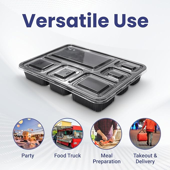 Rectangular Black Container - 6 portions (Pack of 10)