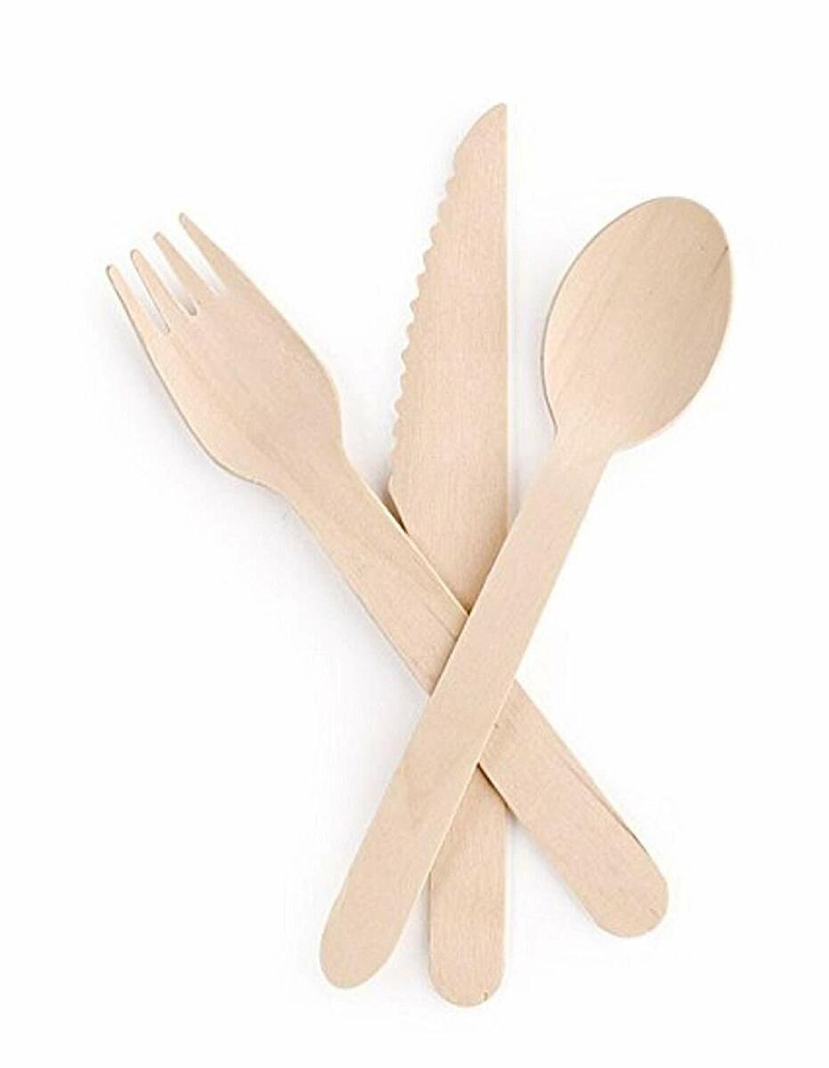 Wooden Cutlery Set Disposable Bamboo Cutlery Eco Friendly 100% All-Natural Biodegradable - 50 pcs